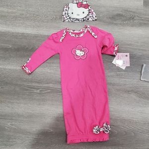 Hello kitty pink baby gown with beanie